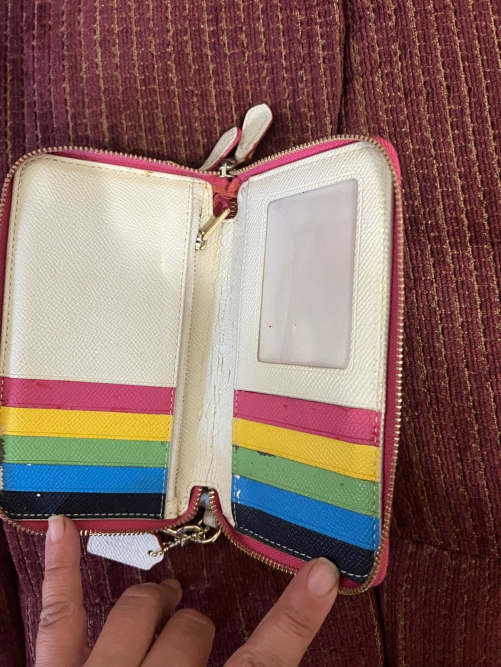 Coach Cream Leather Wristlet Clutch with Pink & Blue Trim - Picture 7 of 7